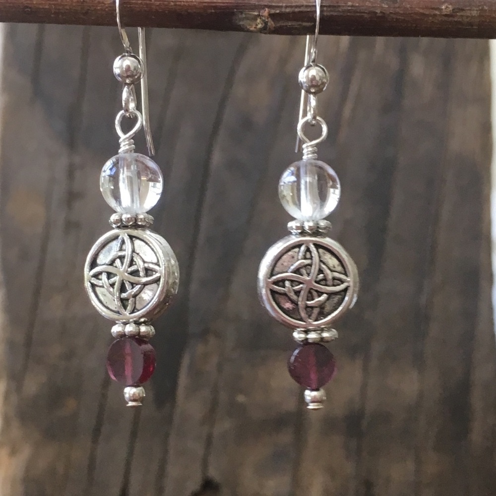 🔮Crystal and Garnet Celtic Earrings